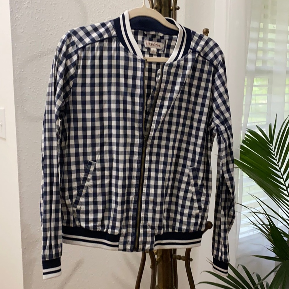 Gingham Varsity Style Jacket (Navy+White)